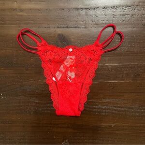 Victoria's Secret Shine Strap Red Lace Brazilian Panties